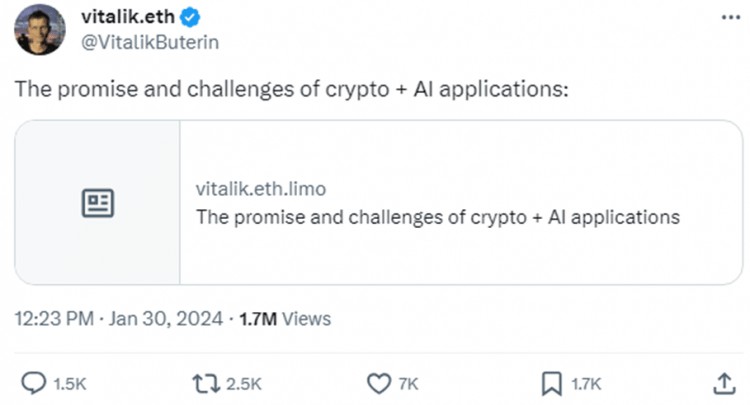 Vitalik Buterin 對(duì)區(qū)塊鏈中人工智慧的使用發(fā)出警告