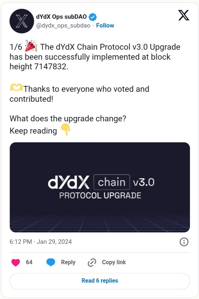 dYdX Chain 在新版本中增加了流動性質(zhì)押支持